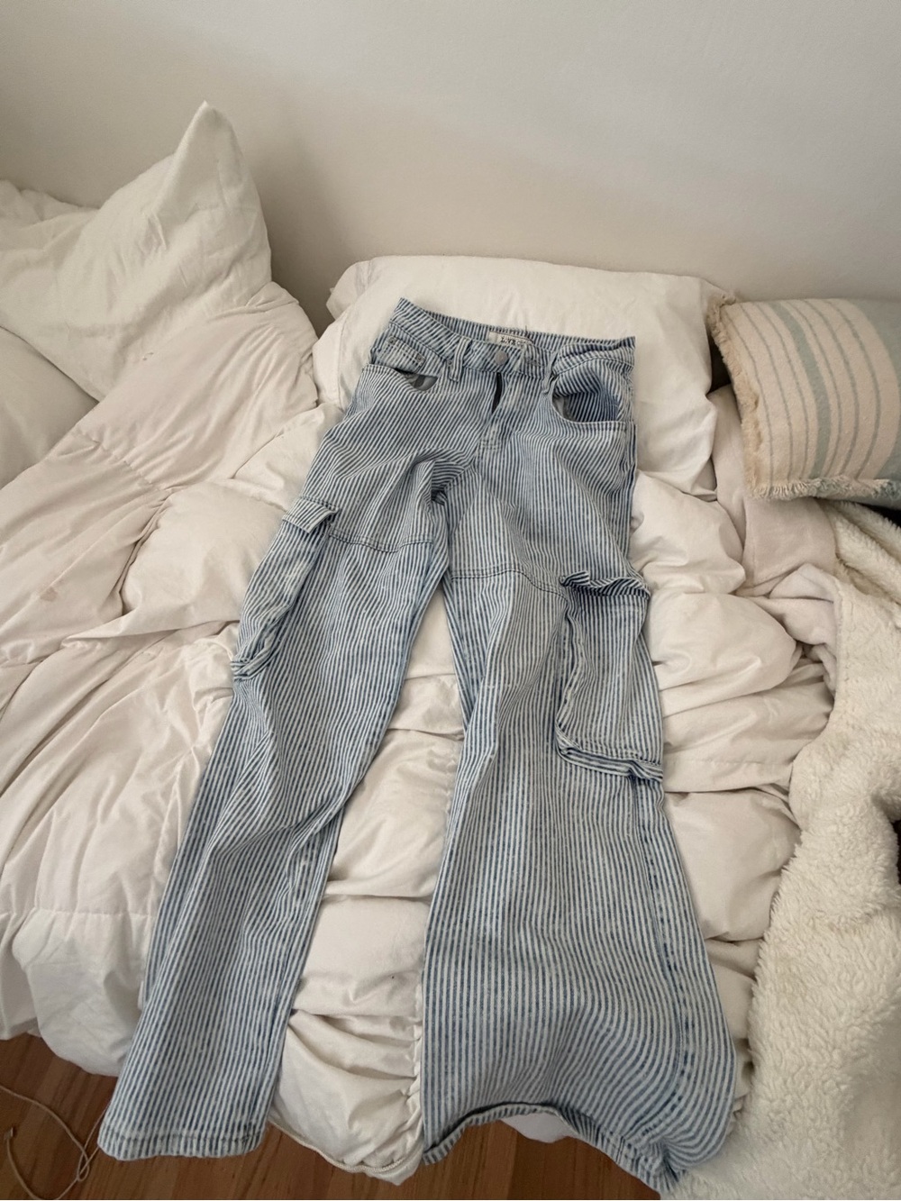 Striped Light Blue Wide-Leg Women's Jeans